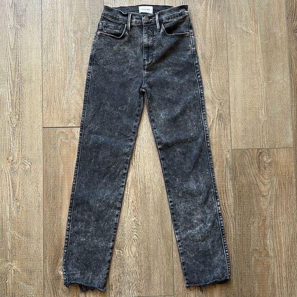 Frame Denim Le Sylvie Slender Straight Leg High Rise Jeans in Acid Washed Black - Picture 6 of 7